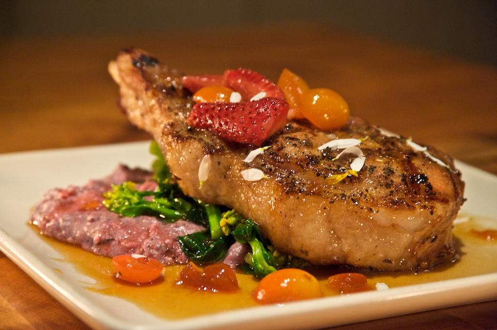 Grilled rose-brined pork chop Grilled rose-brined pork chop