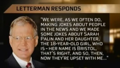 Letterman Apologizes For Joke About Palin's Daughter