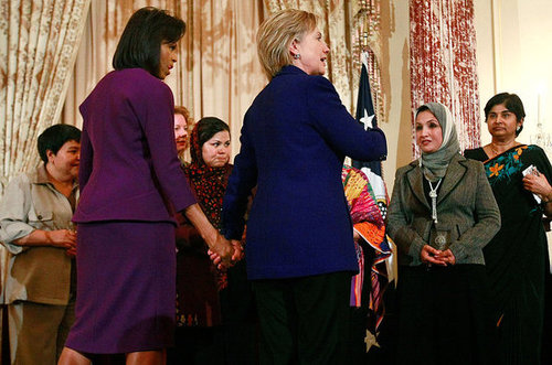 Michelle Obama and Hillary Clinton at Secretary of State's Awards For International Women