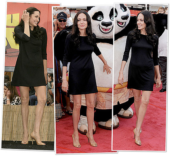 Angelina Jolie Black Dress Nude Heels