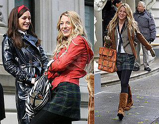 Leighton Meester, Taylor Momsen, Blake Lively on the set of Gossip Girl