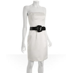 A.B.S. ivory belted satin strapless dress