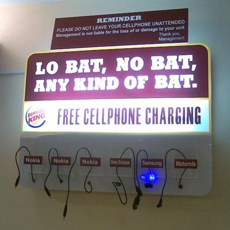 Cell Charging Station Inside Burger King In Philippines Cell Charging Station Inside Burger King In Philippines