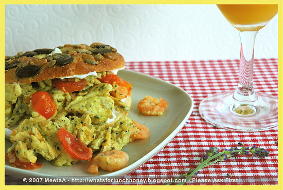Yummy Link: Garlic Shrimp and Eggs on Toasted Bagels