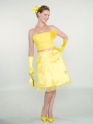 PEEPS
The inspiration for this yellow knee-length dress with perfectly matched accessories? Everyone's favorite Easter candy: P