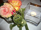 Froggie loves flowers and is waitting for his dinner