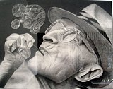 This is a charcoal drawing of an old man blowing bubbles (ra.mcginnis@gmail.com)