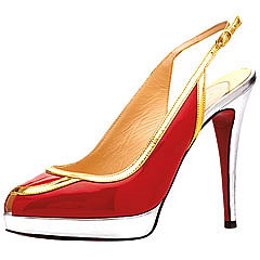 Christian Louboutin - Fox Trot Pumps - Red Patent & Gold & Silver Mirror Calf Leather