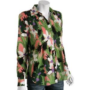 TROPICAL PRINT: AdamPlusEve green tropical voile pin-tuck blouse