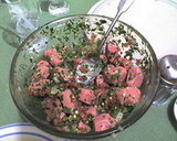 Little sausages with pico de gallo