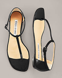 Manolo Blahnik Patent T-Strap Thong Sandal at Neiman Marcus