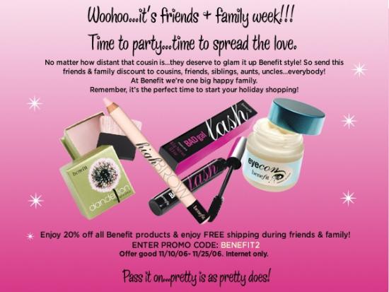 Friends and Family Discounts: Benefit Cosmetics