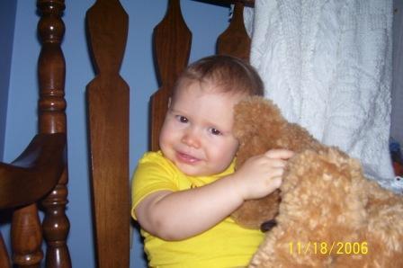My sweet Layne and his huggy bear